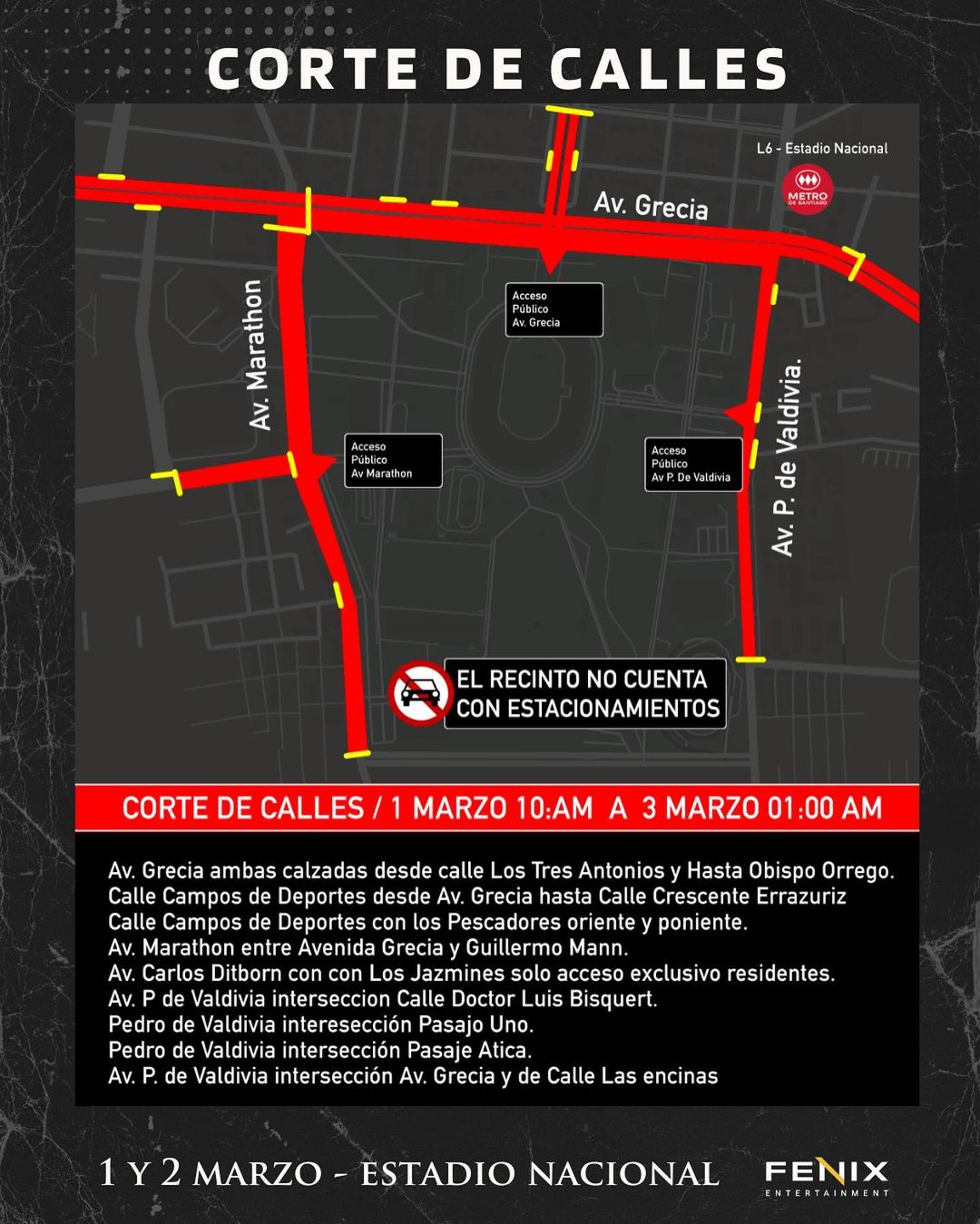 el mapa con los cortes de calles debido a los conciertos de luis miguel