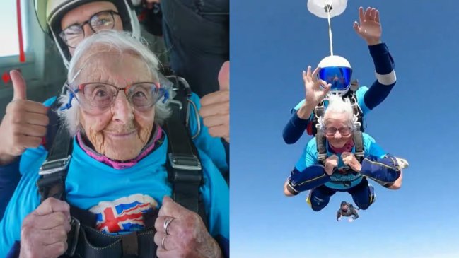   Adulta mayor se lanzó en paracaídas para celebrar su cumpleaños 102° 